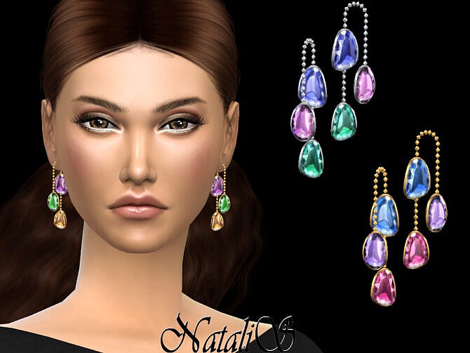 Sims 4 Mixed color gems earrings by NataliS at TSR