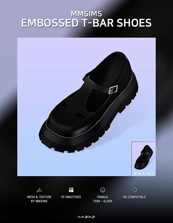Sims 4 Embossed T bar Shoes at MMSIMS
