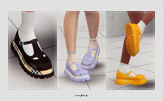 Sims 4 Embossed T bar Shoes at MMSIMS