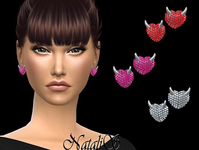 Sims 4 Evil heart stud earrings by NataliS at TSR
