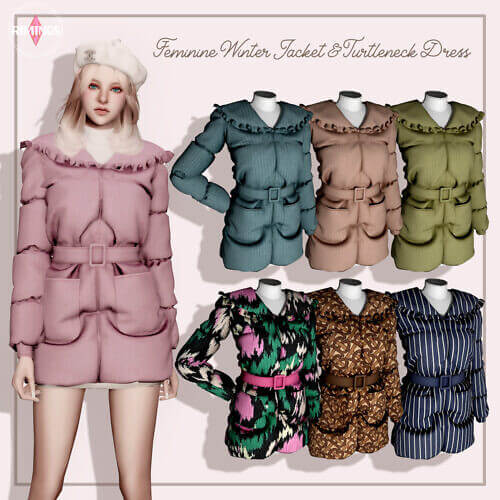 Feminine Sims 4 Jacket Turtleneck Dress