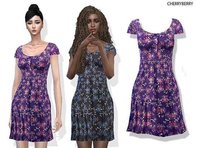 Sims 4 Floral Day Dress by CherryBerrySim at TSR