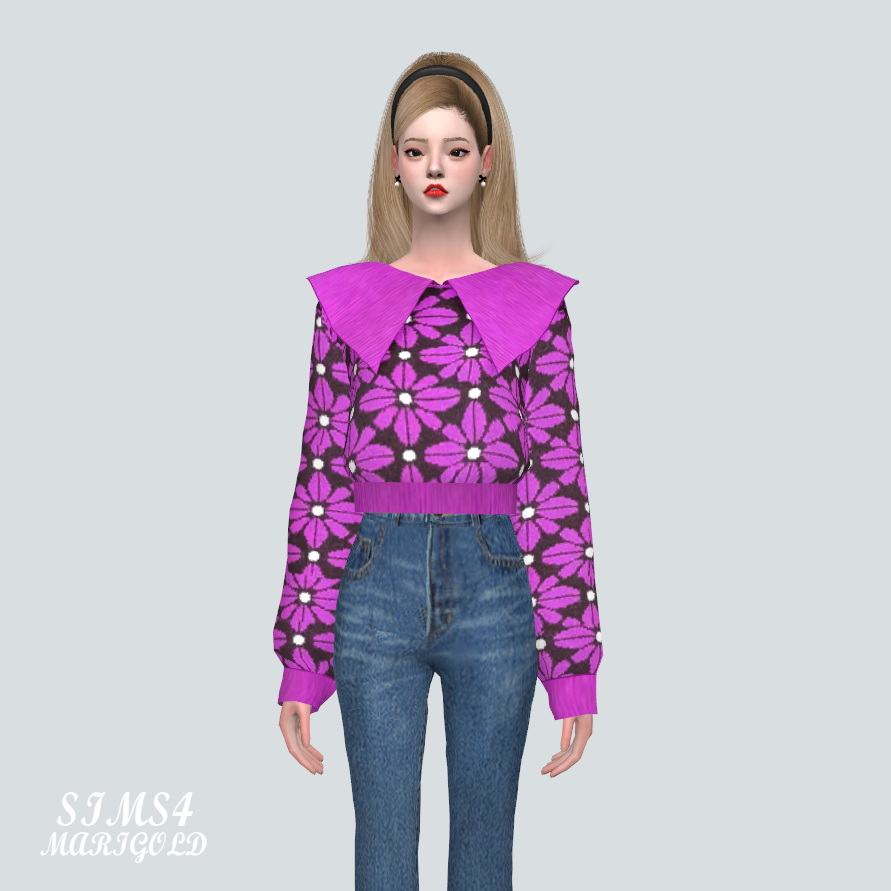 Flower Big C2 Sweater at Marigold » Sims 4 Updates