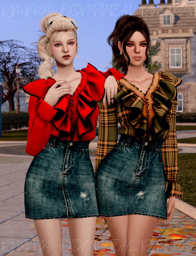 Sims 4 Frill Blouse & Denim Skirt at RIMINGs