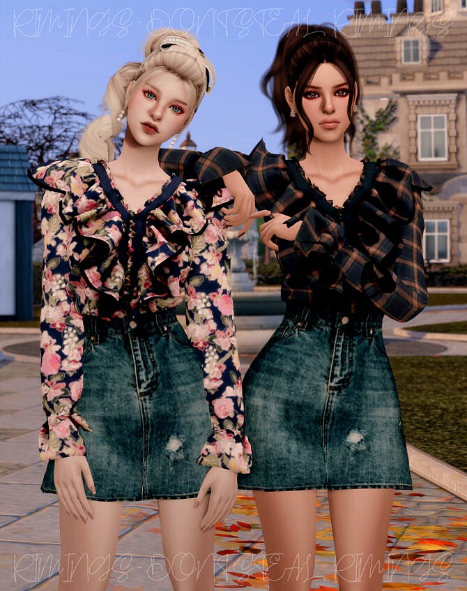 Sims 4 Frill Blouse & Denim Skirt at RIMINGs