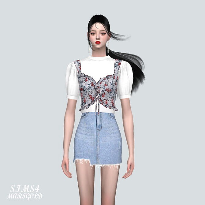 Sims 4 Frill Bustier Blouse LU at Marigold