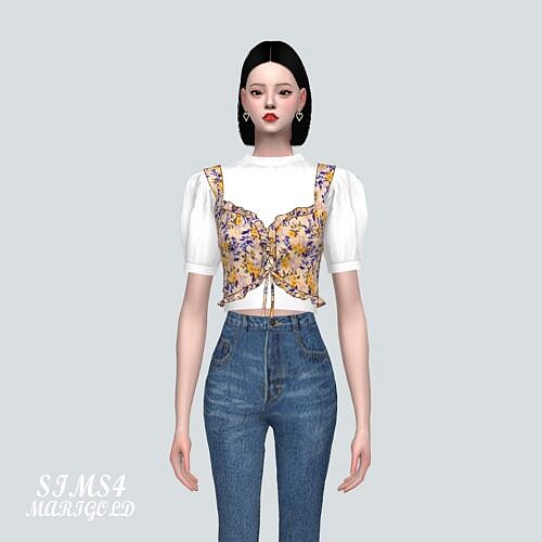 Frill Bustier Sims 4 Blouse Lu