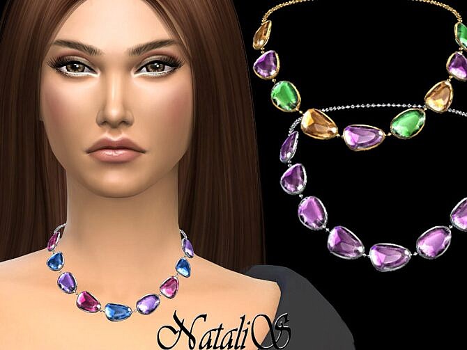 Sims 4 Mixed color gems necklace by NataliS at TSR