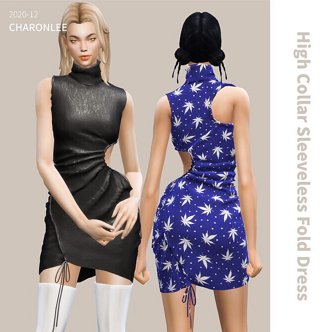 Sims 4 High Collar Sleeveless Dress at Charonlee