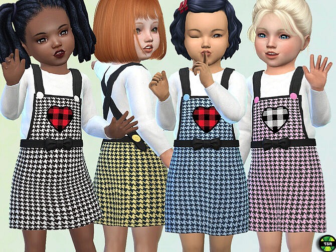 Sims 4 Short Dress Houndstooth Pinafore for todddler girls by Pelineldis