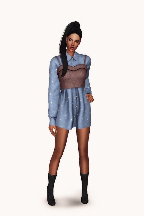 Sims 4 Leather Bustier & Shirt Dress at Gorilla