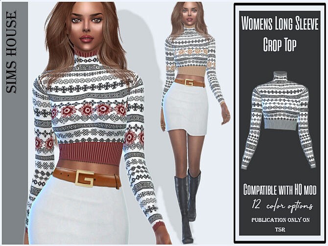 Sims 4 Long Sleeve Crop Top by Sims House at TSR