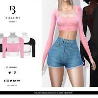 Long Sleeve Sims 4 Crop Top Square Neckline