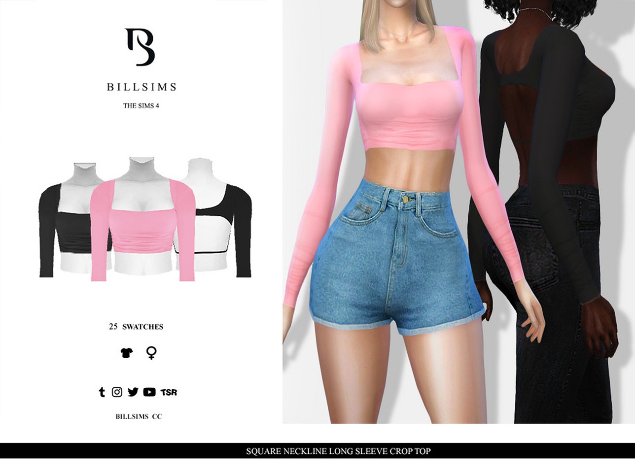 Square Neckline Long Sleeve Crop Top by Bill Sims at TSR » Sims 4 Updates