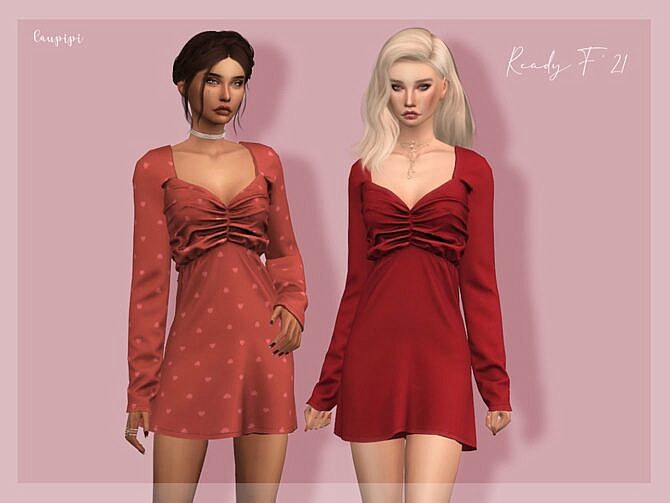 Sims 4 Long sleeve dress DR398 by laupipi at TSR