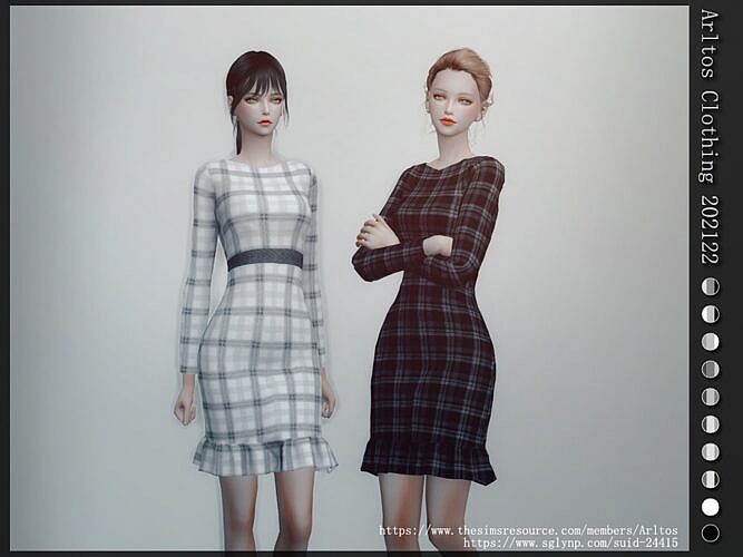 Long Sleeve Plaid Sims 4 Dress