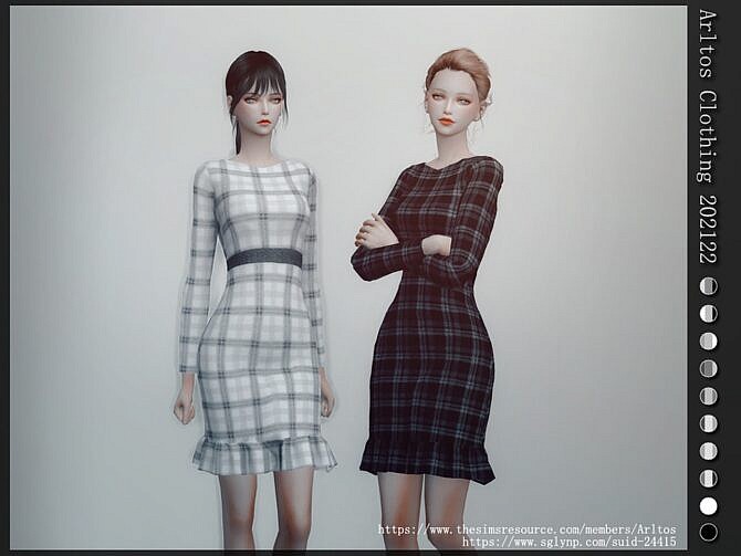 Sims 4 Long sleeve plaid dress by Arltos at TSR