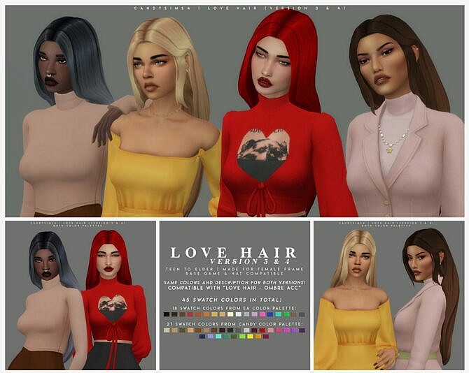 Sims 4 LOVE HAIR V3 & V4 at Candy Sims 4