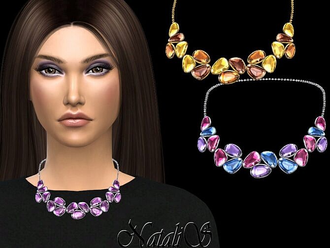 Sims 4 Mixed color gems necklace V2 by NataliS at TSR