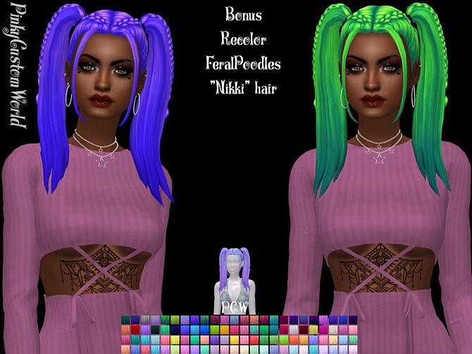 Sims 4 FeralPoodles Nikki hair recolors by PinkyCustomWorld at TSR