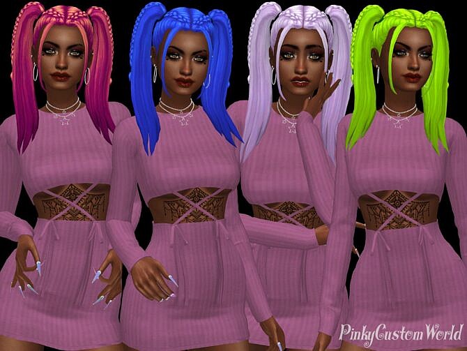 Sims 4 FeralPoodles Nikki hair recolors by PinkyCustomWorld at TSR