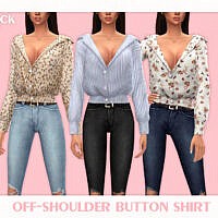 Off Shoulder Button Sims 4 Shirt