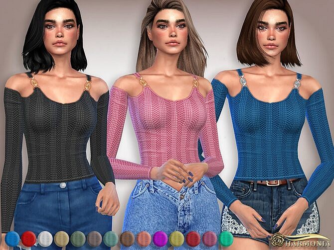 Sims 4 Patterned Knit Top with Metal Accent by Harmonia at TSR