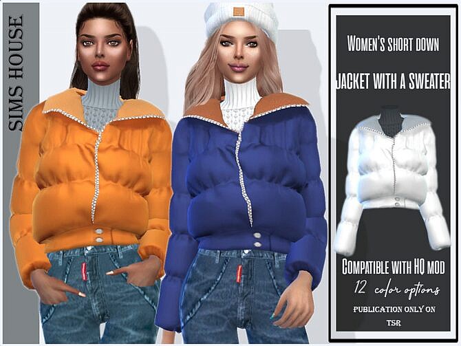 Sims 4 Short down puffer jacket with sweater by Sims House at TSR