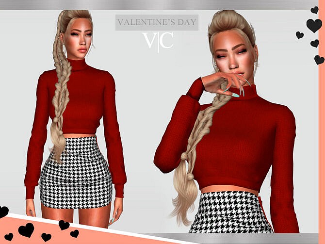 Sims 4 Valentines Day red turtleneck crop top by Viy Sims at TSR