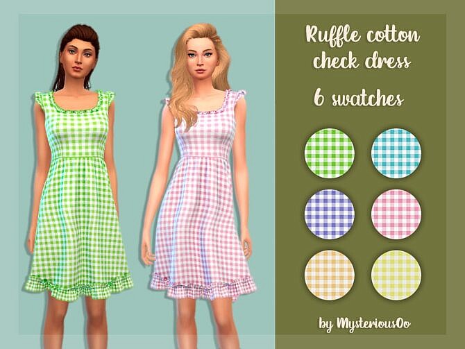 Sims 4 Ruffle cotton check dress by MysteriousOo at TSR