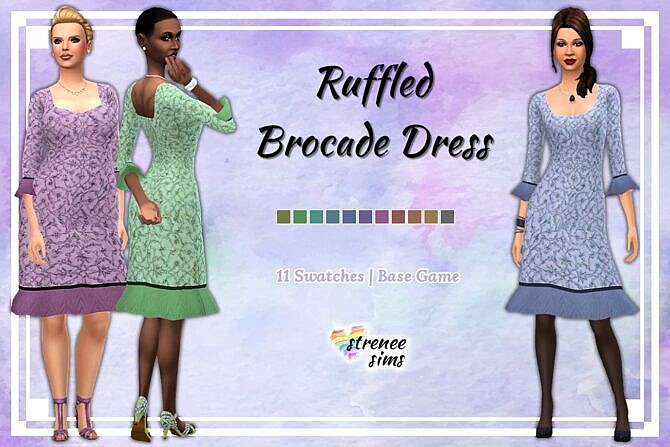 Sims 4 Ruffled Brocade Dress at Strenee Sims