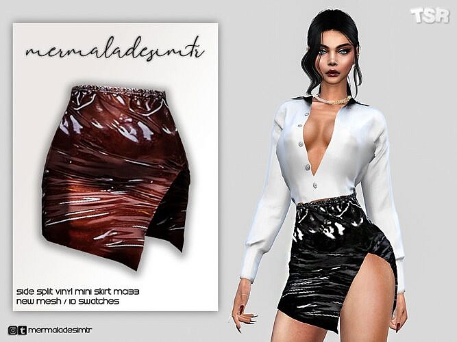 Side Split Vinyl Mini Skirt Sims 4 Mc133