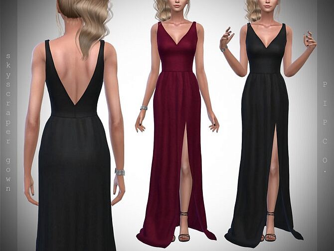 Sims 4 Skyscraper Gown with leg slit by Pipco at TSR
