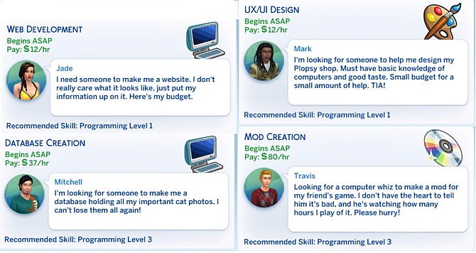 the sims 1 jobs