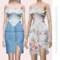 Stitching Net Yarn Suit Dress Sims 4