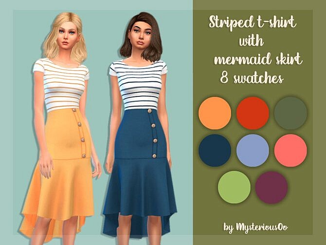 Sims 4 Striped t shirt with mermaid skirt by MysteriousOo at TSR
