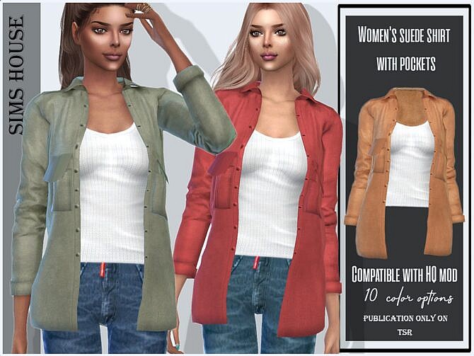 Sims 4 Suede shirt with pockets by Sims House at TSR