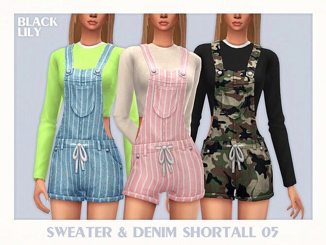 Sims 4 Sweater & Denim Shortall 05 by Black Lily at TSR