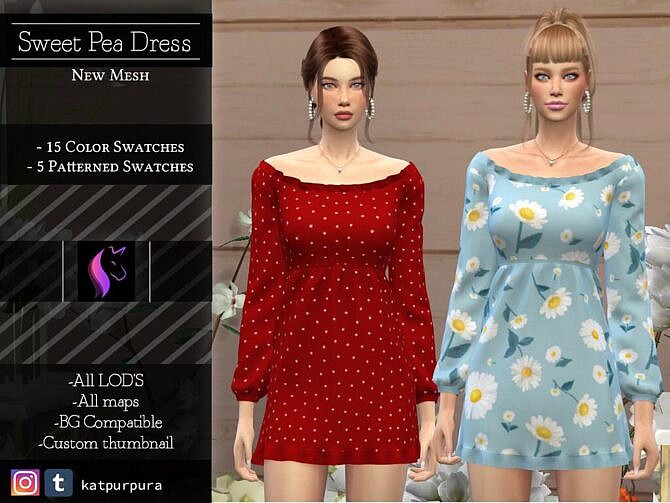 Sims 4 Sweet Pea Dress by KaTPurpura at TSR