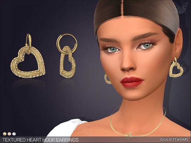 Sims 4 Textured Heart Hoop Earrings by feyona at TSR