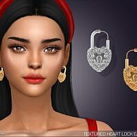 Textured Heart Lock Sims 4 Earrings