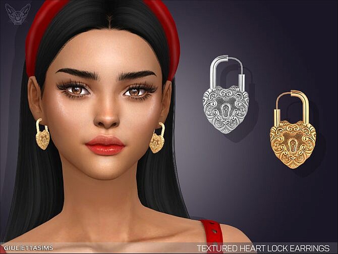Sims 4 Textured Heart Lock Earrings by feyona at TSR