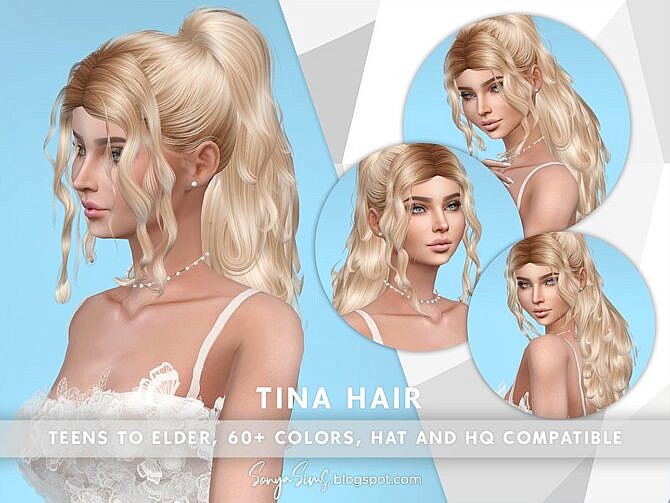 Sims 4 Tina Long Hair Curly Ponytail by SonyaSimsCC at TSR