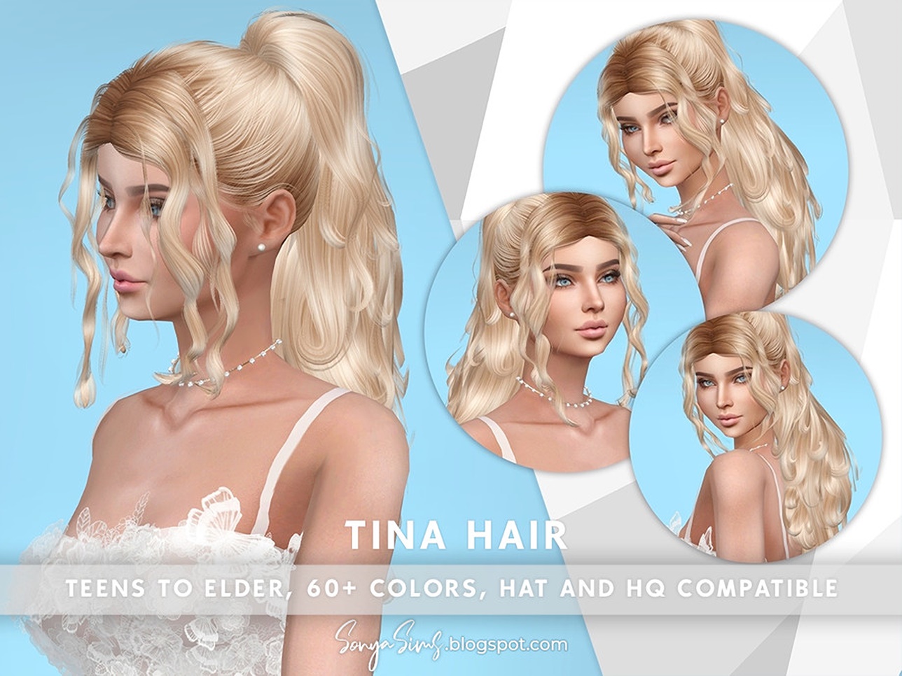 Tina Long Hair Curly Ponytail by SonyaSimsCC at TSR » Sims 4 Updates