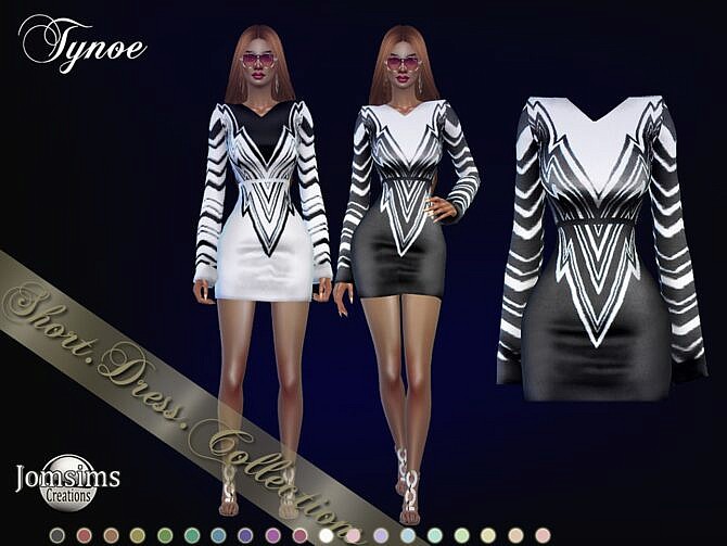 Sims 4 Tynoe long sleeve short dress by jomsims at TSR
