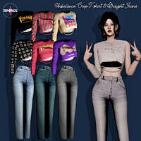 Unbalance Crop T Shirt Sims 4 Straight Jeans
