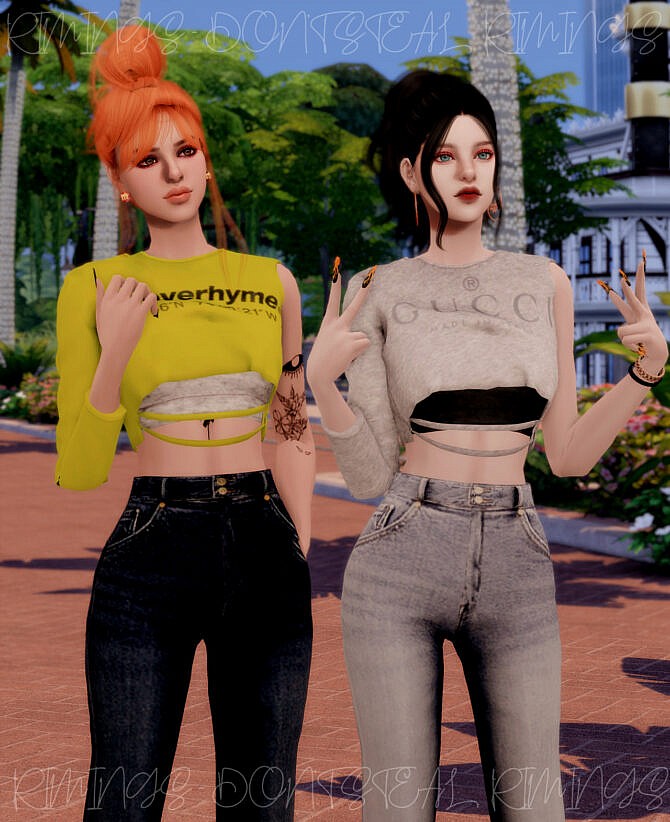 Sims 4 Unbalance Crop T shirt & Straight Jeans at RIMINGs