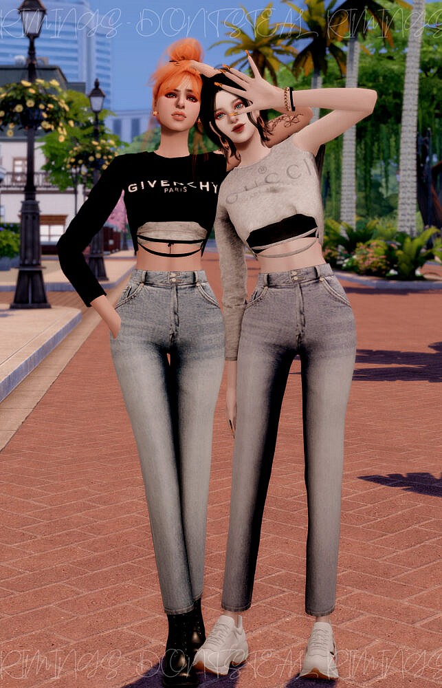 Sims 4 Unbalance Crop T shirt & Straight Jeans at RIMINGs