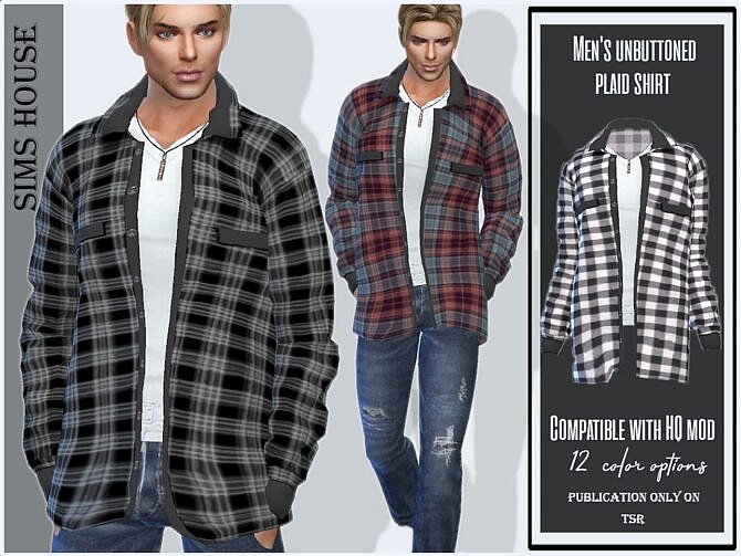 Sims 4 Unbuttoned plaid shirt by Sims House at TSR