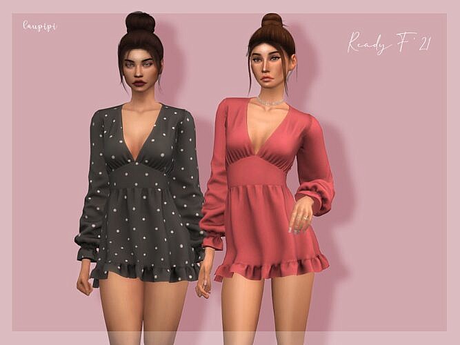V-neck short dress with frills by laupipi at TSR » Sims 4 Updates